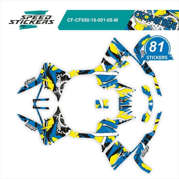 CFMOTO CFORCE STICKERS GEOMETRIC BLUE/YELLOW/BLACK - CF-CF850-18-001-05-M